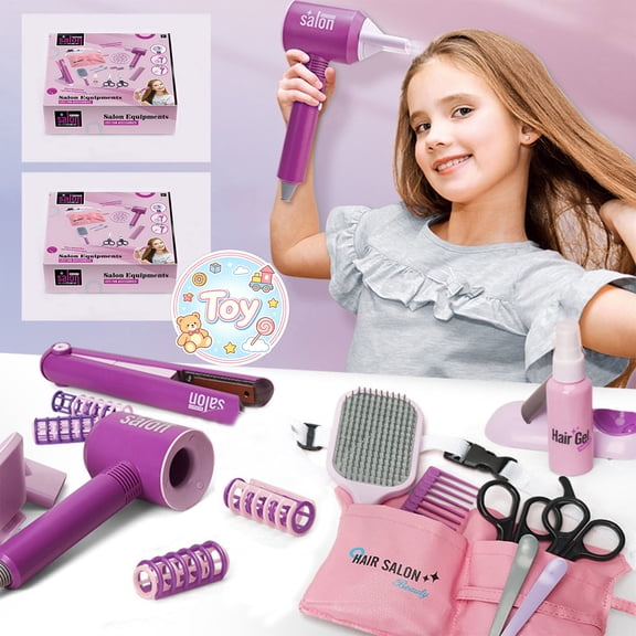 Hair Salon Pretend Playset with Simulation Hair Dryer & Styling Tools, Beauty Hairdressing Pretend Play Toys, Salon Role Play Kit, Christmas Birthday Gifts, Toys for Toddler Baby Kids Girls, Age 3