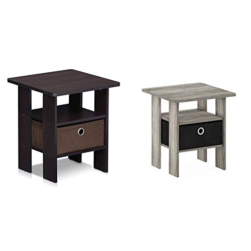 Furinno 2-11157GYW Petite End Table Bedroom Night Stand Set of 2 