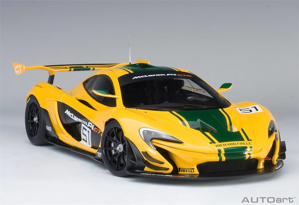 Mclaren P1 Gtr In Yellow Green Stripes 51 Composite Model Car In