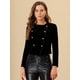 thumbnail image 2 of Chaqueta de terciopelo con solapa cruzada y manga larga para mujer Negro S, 2 of 5
