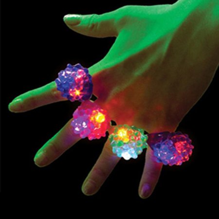 - 24Pcs Flashing LED Ring, 2 Styles Design-Strawberry And Rose Pattern, Bumpy Plastic Rings for Party Favors, Soft Jelly Finger Light Up Toys, Random Color