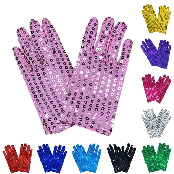 Helii Sequin Gloves for Women Short Glitter Thin Stretchy Gloves Fashion Dress Dance Mitten for Performance Party Accessories Age 6-12 Years Black,Under $3