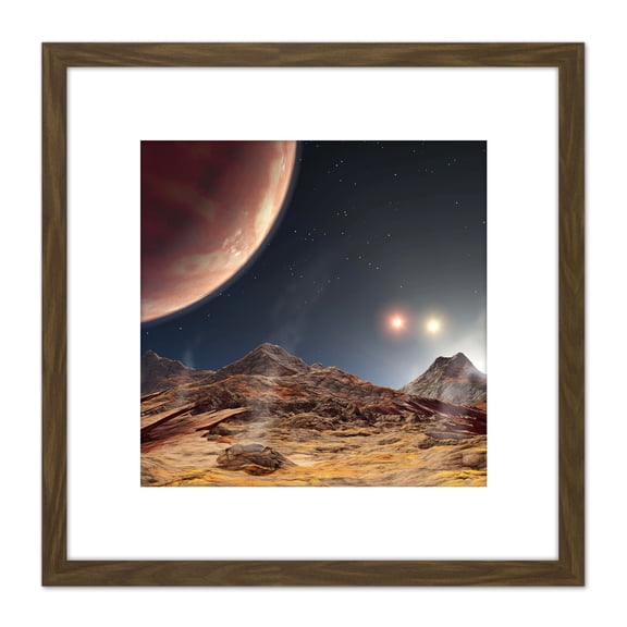 Space NASA Triple Star System HD188753 Sunset Concept 8X8 Inch Square Wooden Framed Wall Art Print Picture with Mount