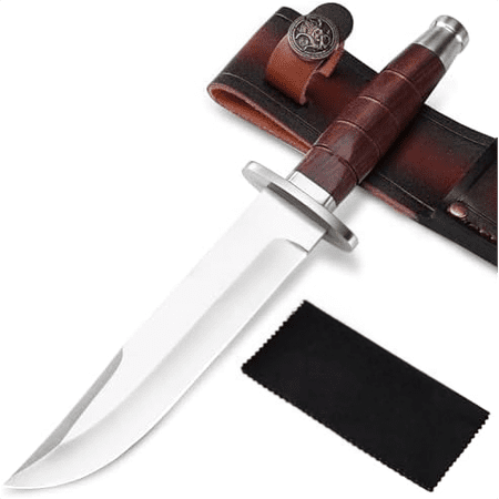Hunting Knife with Sheath Fixed Blade Full Tang 10.83 Outdoor Hunting Knife 5Cr14MoV Blade Comfortable Rosewood Handle with Leather Sheath for Camping Outdoor Survival & Gift$$Other