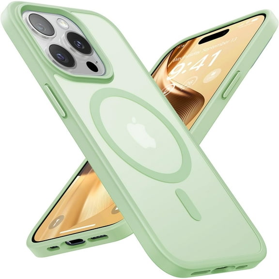 Magnetic for iPhone 14 Pro Max Case Compatible with MagSafe, [16FT Drop Protection] Shockproof 14 ProMax Phone Case for MagSafe Wallet, Magnetic Car Holder, Magnetic Charger, Light Green