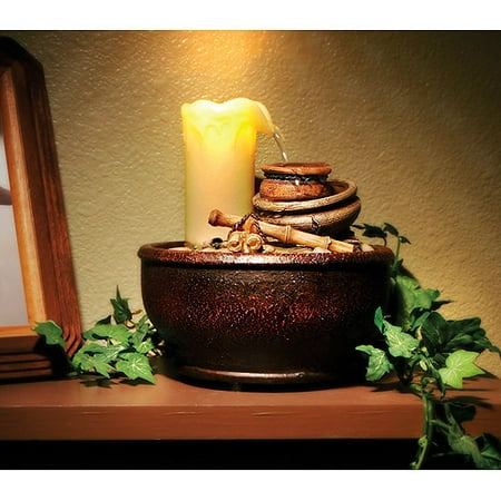 Cordless Flowing Candle Pottery Fountain