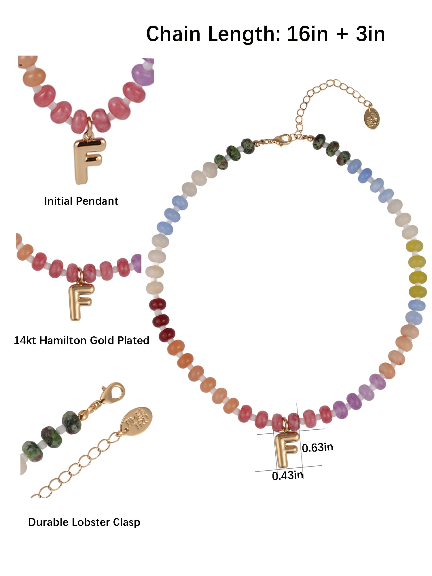 Time and Tru Goldtone Multicolored Bead Initial "F" Necklace