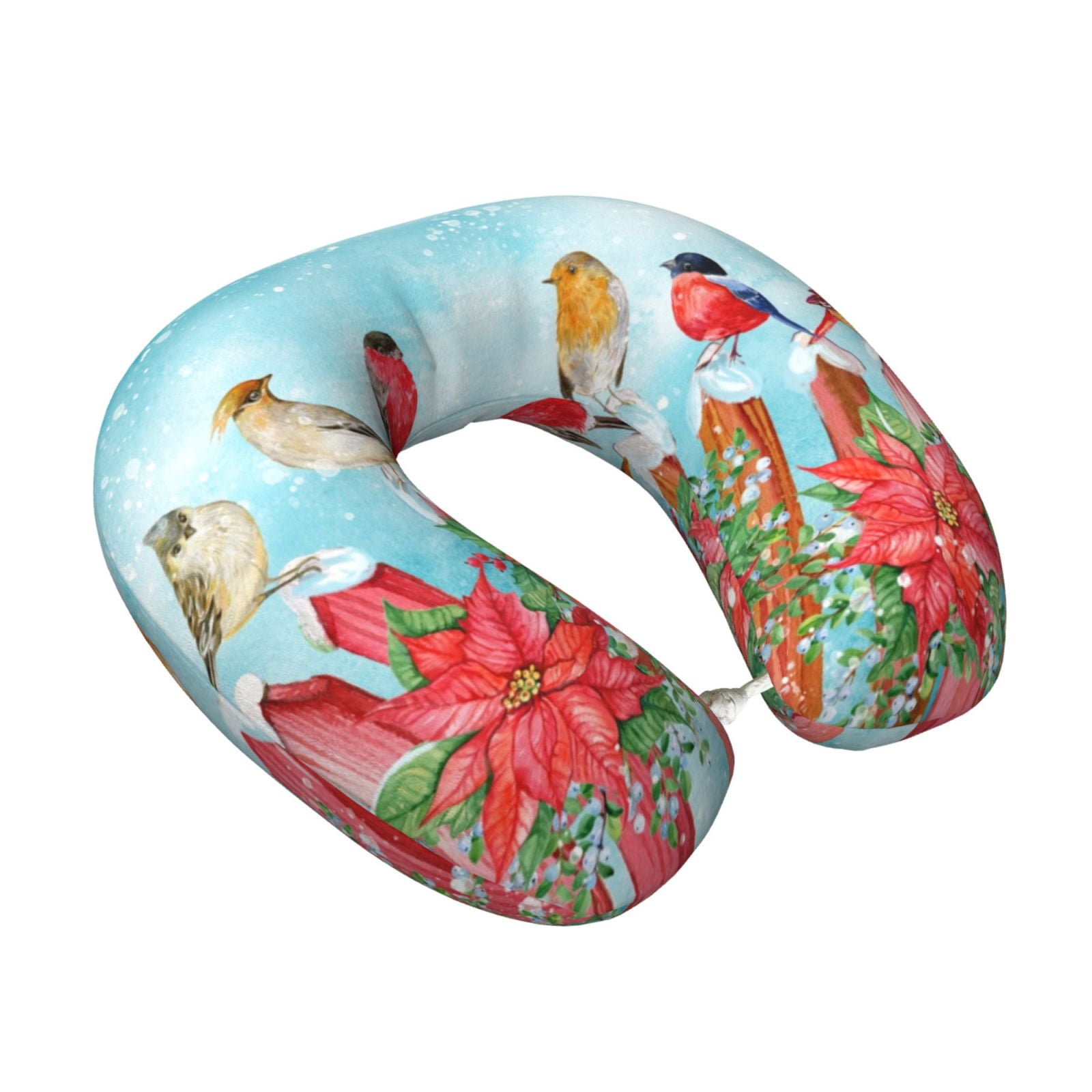 Xecao Winter Birds on the Fence Print Memory Foam Cervical Neck Pillow Versatile U-Shaped Pillows for Home,Office,Camping,Travelling,Soft Washable Cover