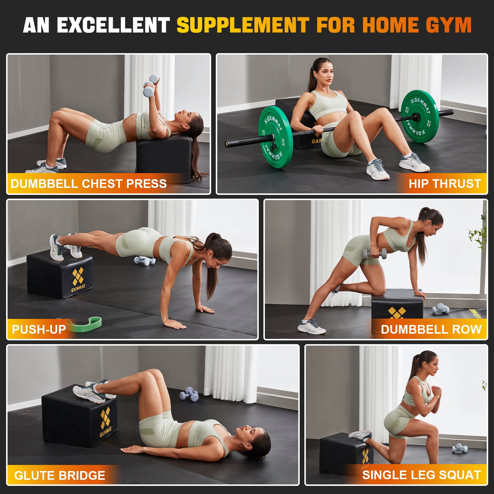 GXMMAT Multi-Functional Hip Thrust Bench with Non-Slip Base, Home Gym Equipment for Glute Bridge, Squats, Push-Ups & Abs