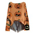 thumbnail image 4 of JUjie Pumpkin Sweatshirt for Women Round Neck Novelty Halloween Pullover Casual Fall Daily Halloween Tops Z14 Orange L, 4 of 4