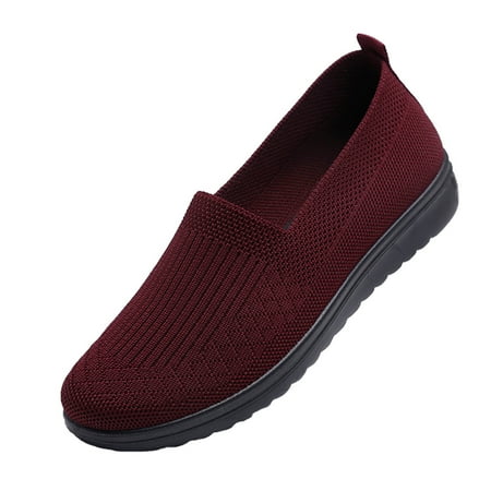 

Womens Shoes Women S Fashion Casual Solid Color Flat-Bottom Flying Knit Women S Casual Shoes