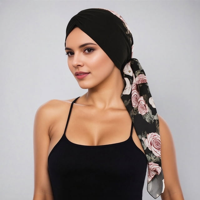 Bohemian Floral Print Chiffon Headband with Forehead Ruffle and Long Tail for Versatile Boho Hair Accessory for Home and Leisure