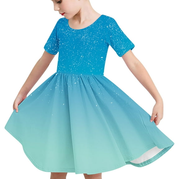 Odeerbi Toddler Girls Summer A-Line Dress Cute Gradient Swing Dress Toddler Kids Short Sleeve Stretchy Dress Toddler Girls Clothes