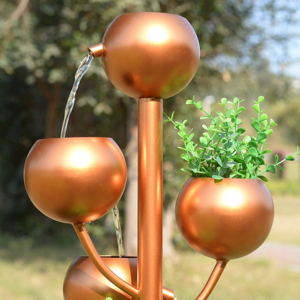Outdoor Metal Golden Bowl Fountain with Planter