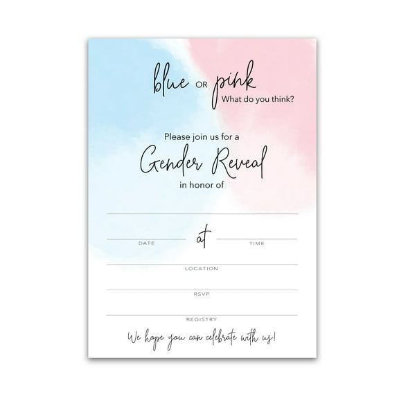 Gender Reveal Invitations — Pack of 25 -Team Blue or Pink What do you Think, Boy or Girl Baby Shower Invites, He or She Theme Gender Reveal Party Gender Neutral DIY Blank Fill In Invitation I752-INV1