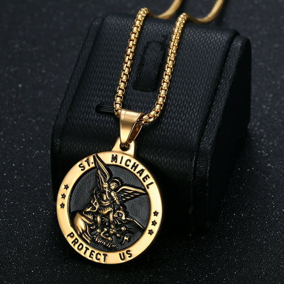 Arch Angel St.Michael Men Necklaces 14K Yellow Gold Pendant Chain Powerful Amulet Vintage Cool Women Jewelry Gifts