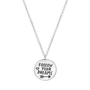 Bliss Women's Polished "Follow Your Dreams" Disc 18" Chain Necklace in Rhodium Plated Brass