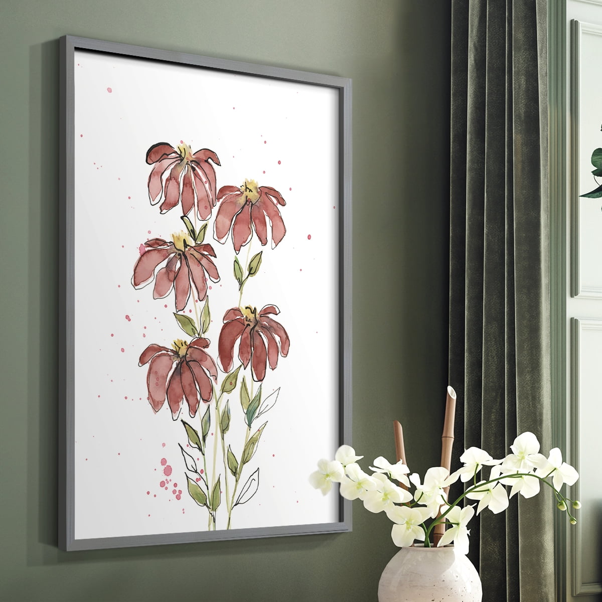 Watercolor Blooms II Framed Print in Gray Solid Wood 22 x 28 Framed Print