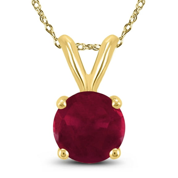 SZUL Women's 14K Yellow Gold 4MM Round Ruby Pendant