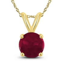 SZUL Women's 14K Yellow Gold 4MM Round Ruby Pendant