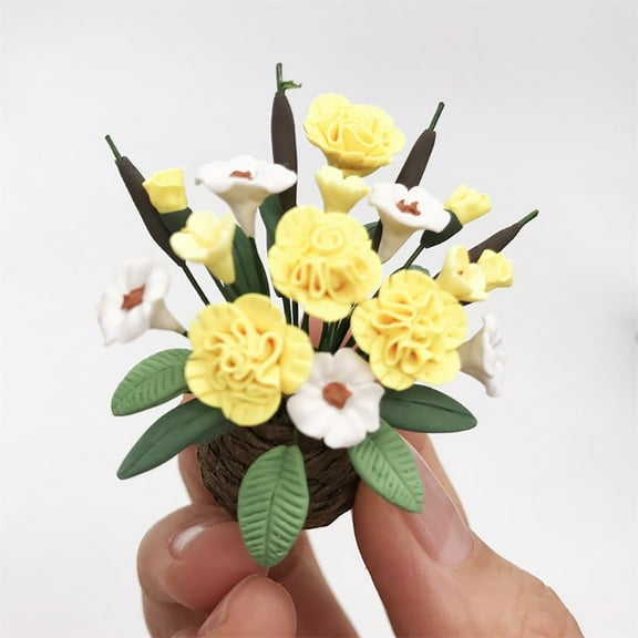 SDJMa 1:12 Dollhouse Miniature Plant Flower Garden Plant Flower Pot Bonsai Mini Home Decoration Model Accessory