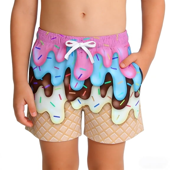NAFUU Boys Pull On Shorts Summer Ice Cream Print Bottoms Comfortable Elastic Waistband Drawstring Pockets For Kids Boys Shorts Casual 2-3 Years
