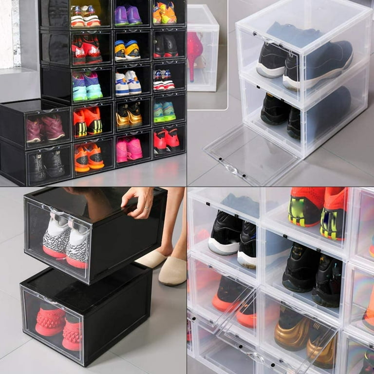 IRIS USA Super Tall 4 Pack Shoe Storage Box Stackable and Drop Front