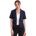 thumbnail image 1 of Cárdigan informal con cuello chal y parte delantera abierta para mujer, chaqueta de traje de oficina de trabajo de manga corta Azul marino M, 1 of 6