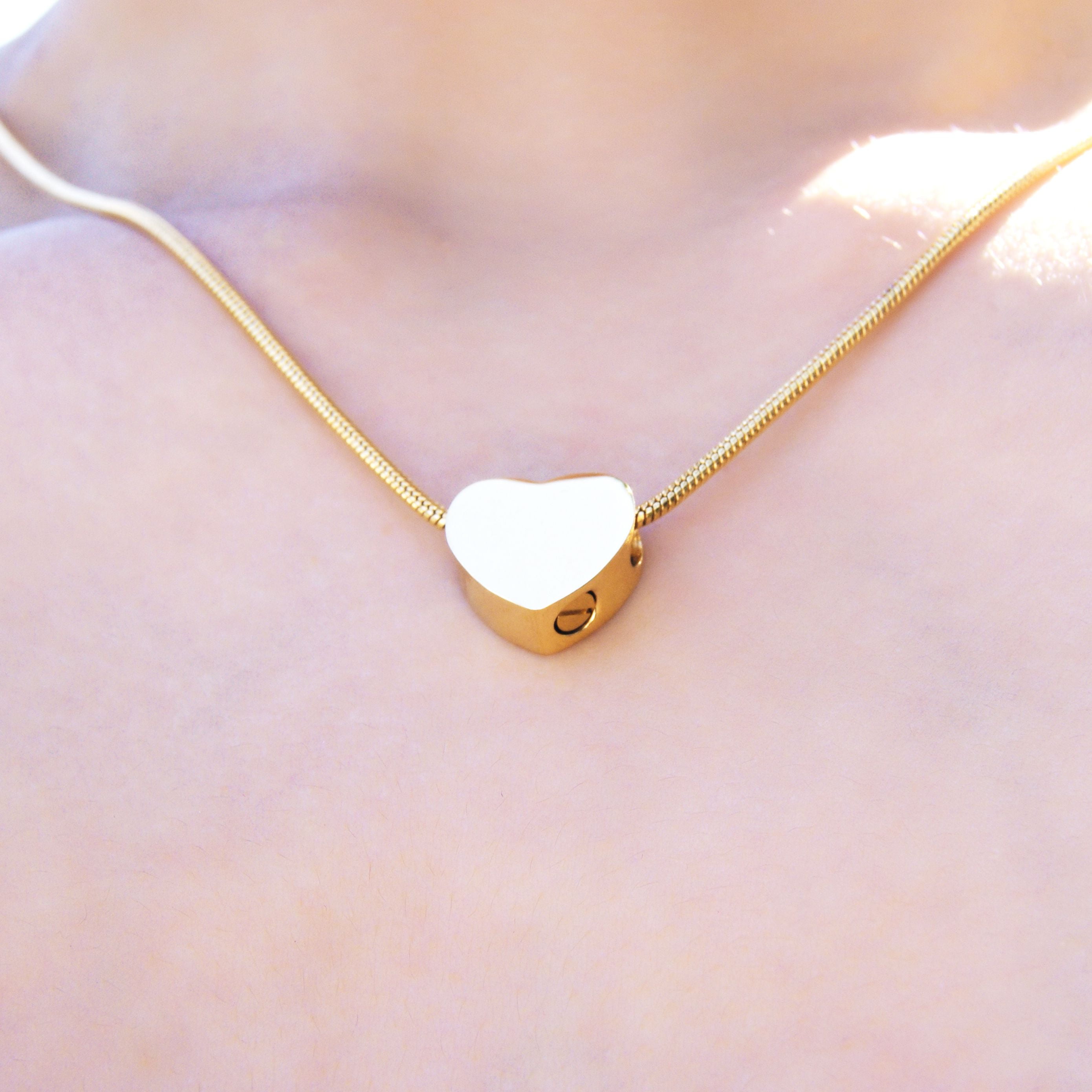 Gold Mini Heart Cremation Jewelry Memorial Necklace Ash Urn Keepsake with FREE Funnel Kit and Velvet Jewelry Box