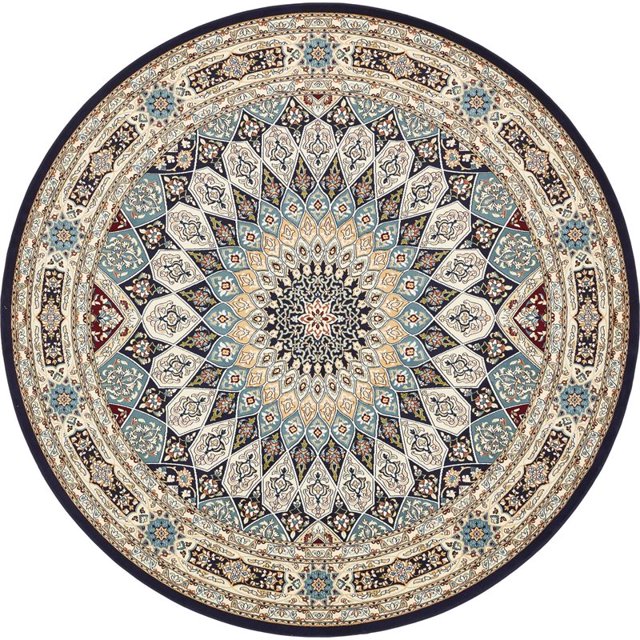 Unique Loom Narenj Medallion Pattern Area Rug 10' x 10' Round Navy Blue/Tan
