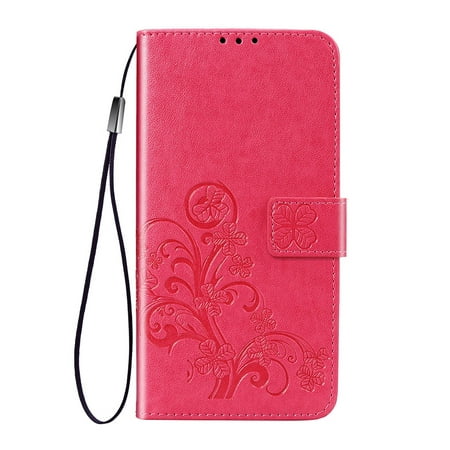 1111Fourone Phone Case Wallet Leather Phone Cover Flip Mobile Holder Replacement for Xiaomi Mi A2 Lite, Rose Red