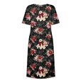 thumbnail image 6 of Women's Halloween Print Round Neck Dress with Pockets Short Sleeve Loose Midi Casual Dress Plus Size for Autumn Daily Wear Party Red M, 6 of 6