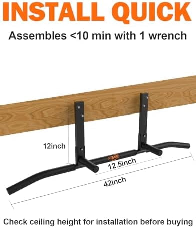 Joist Mount Pull Up Bar, Wall Chin Up Bar Ceiling Mount for Beams, Heavy Duty Steel Construction, Home Gym Equipment -Patent Pending Joist Mounted Fit for 8-9ft Beams