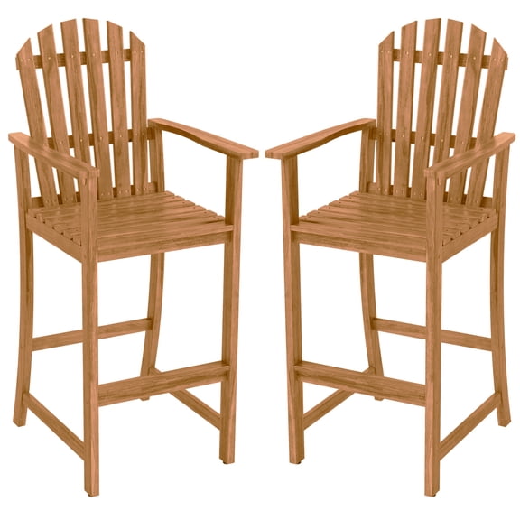 Gymax 2PCS Tall Adirondack Chair w/Back Armrests & Footrest for Balcony Porch Deck Natural