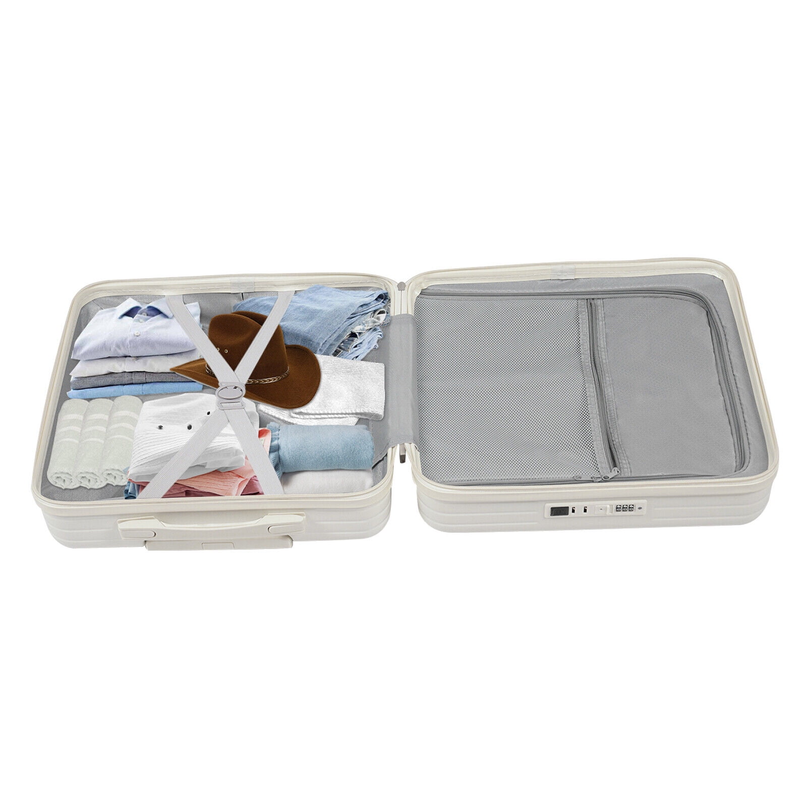18 Inch Underseat Carry On Luggage with Wheels,Small Hard Shell Suitcase for Weekender,180° Top Opening Lightweight Travel Suitcase (White)