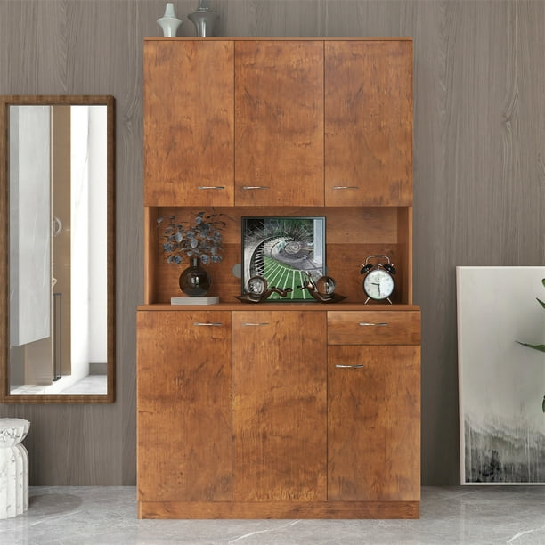 70.87" Tall Wardrobe, Kitchen Freestanding Pantry Cupboard