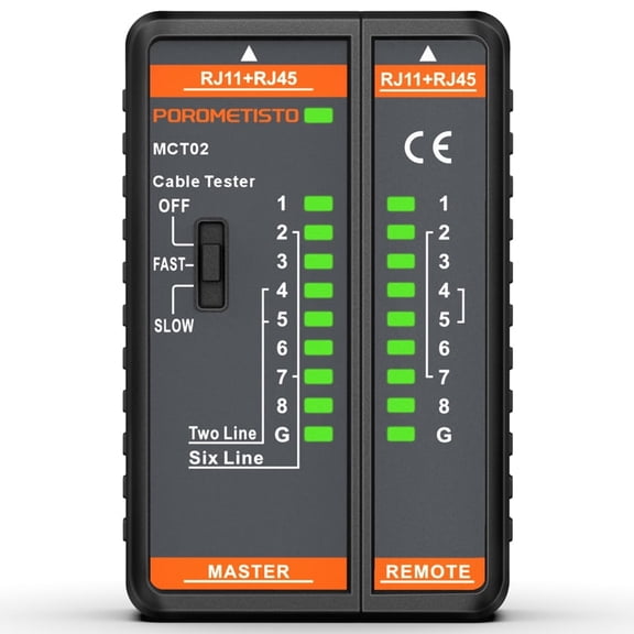 POROMETISTO MCT02 Cable Tester RJ11 RJ45 Telephone Line Continuity Tester LED Display POE Lan Cable Tester Network Repair Tool