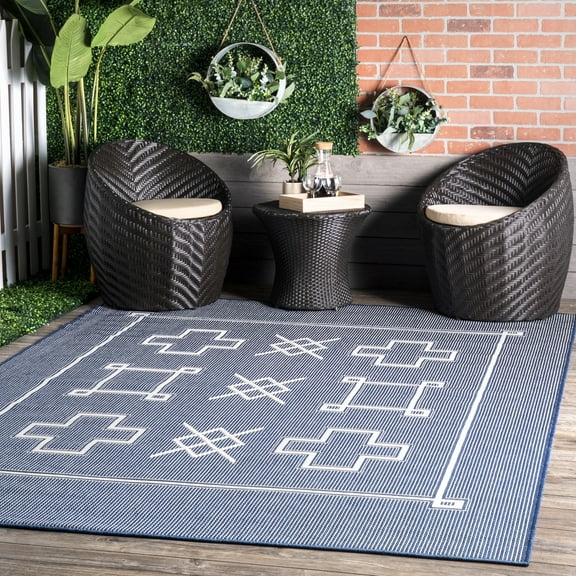 nuLOOM Hillary Geometric Tribal Indoor/Outdoor Area Rug, 5' x 8', Hillary Navy