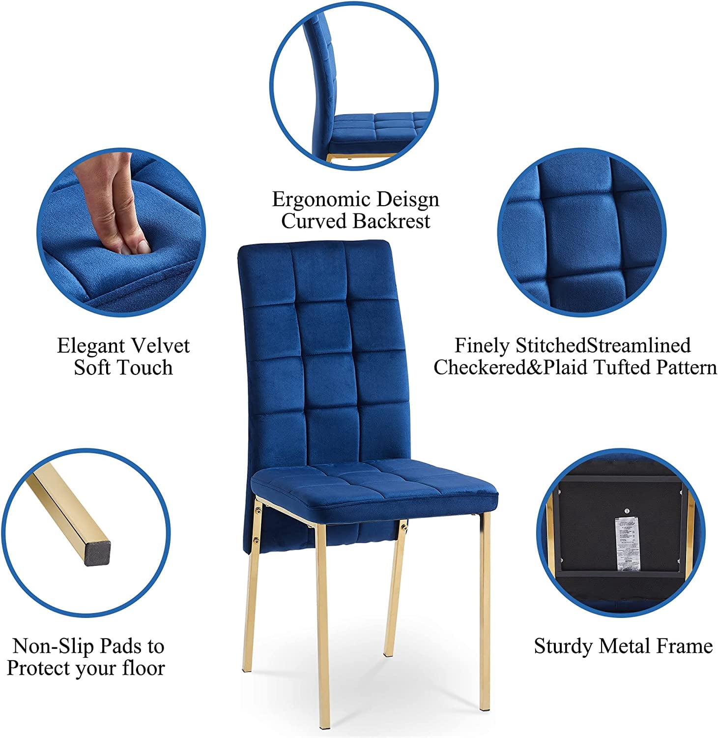 NORDICANA Velvet Dining Chair Set of 4, Comfy Room Chair Upholstered Side Chair Armless Living Chair Elegant Makeup Chair with Golden Metal Legs for Bedroom,Living Room, Restaurant