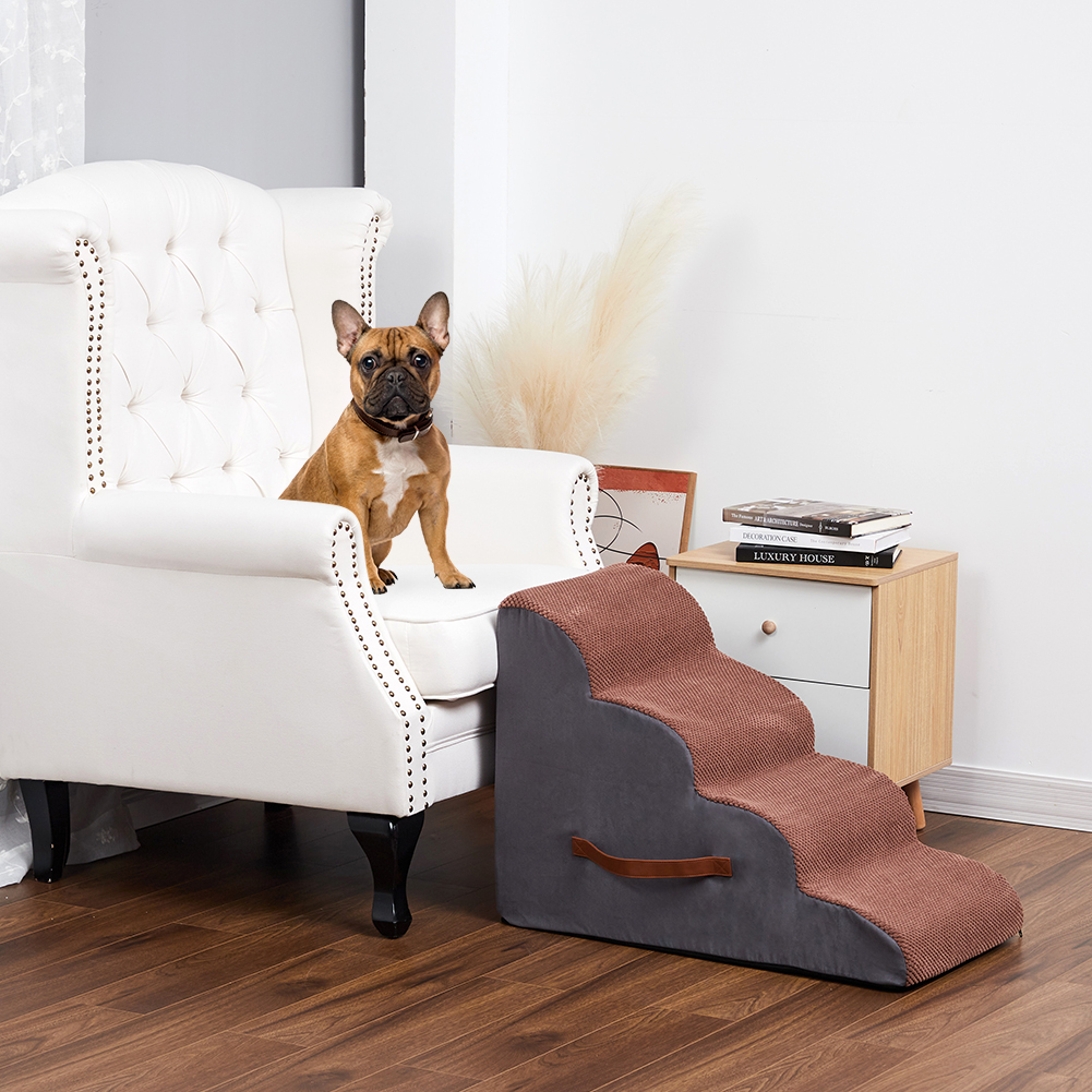 High Density Foam Dog Stairs, 4 Steps Dog Ramps with Removable Cover