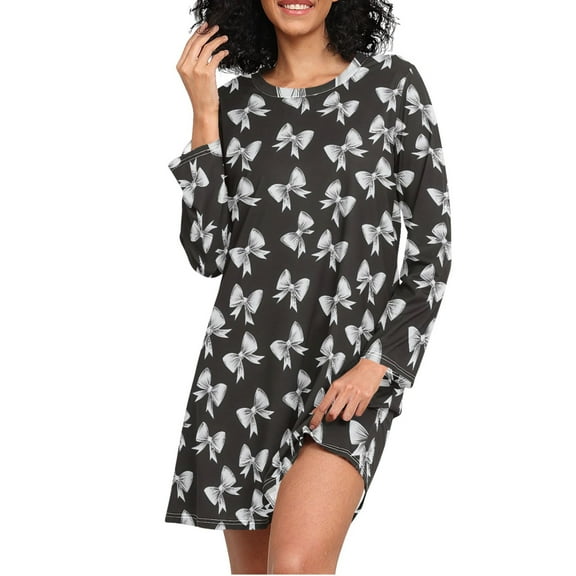 joogoo Bow Women's Long Sleeve Nightgown Sleepwear L