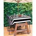 thumbnail image 3 of Black Striped Outdoor Tablecloth with Umbrella Hole & Zipper, Farmhouse Rectangle Tablecloth 60x102 Inch, Modern Black White Stripes Patio Table Cover Waterproof Table Cloth for Picnic/Party, 3 of 6