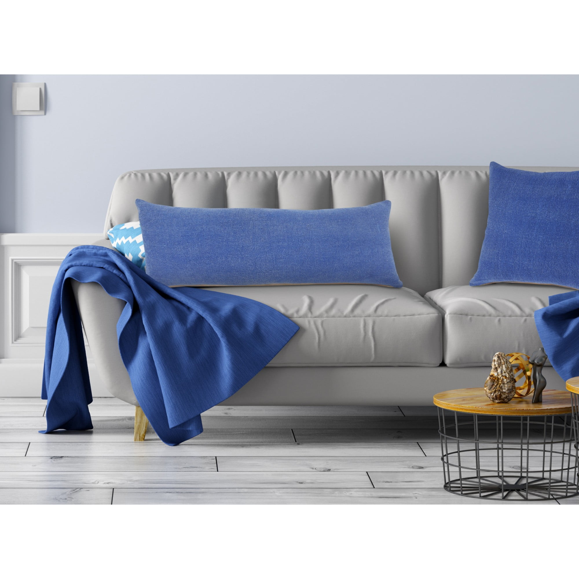 Laddha Home Designs Loomed Solid Cotton Lumbar Pillow - Blue - Set of 2