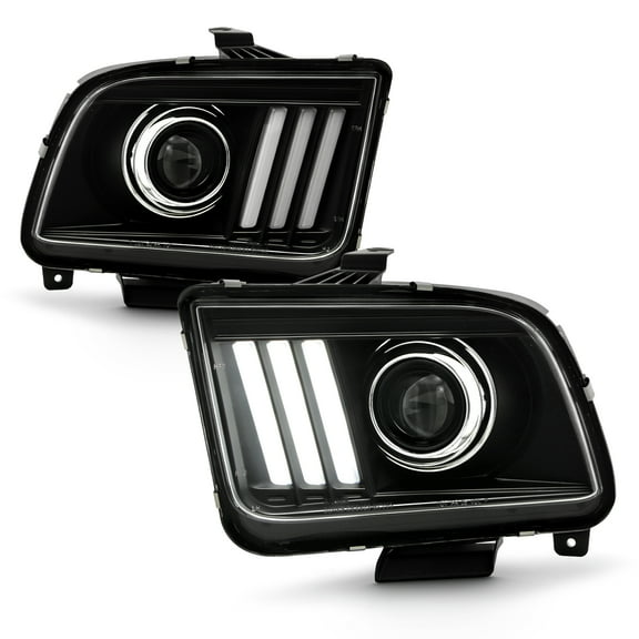 AKKON - Fits 2005-2009 Ford Mustang [Halogen Type] LED Tube Parking Projector Black Headlights Pair Driver Passenger