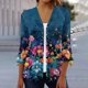 thumbnail image 1 of Xuyuer 3/4 Length Sleeve Womens Tops Round Neck Casual Summer Tunic Tops Basic Tees Blouses Cardigan Lightweight Button Down Casual Dressy T-Shirts Pleated Cute Shirts, 1 of 5