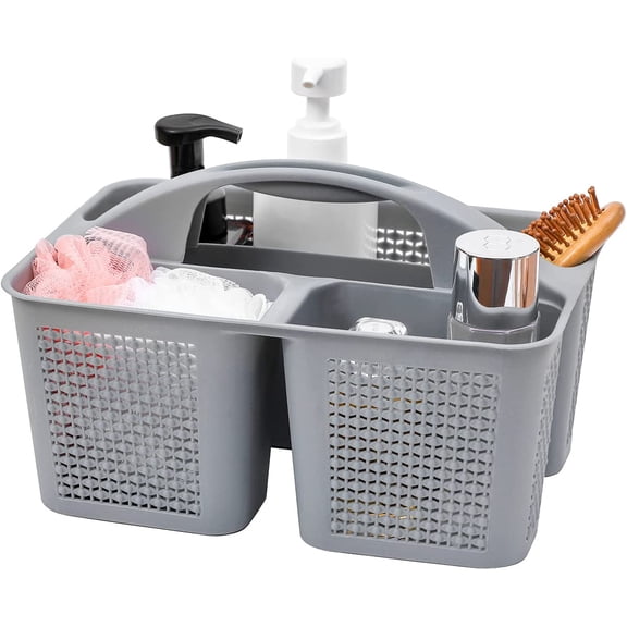 Plastic Portable Shower Caddy Bucket, Cleaning Shower Basket with Handle Compartments Storage Organizer for Bathroom Kitchen College Dorm Sink, Grey