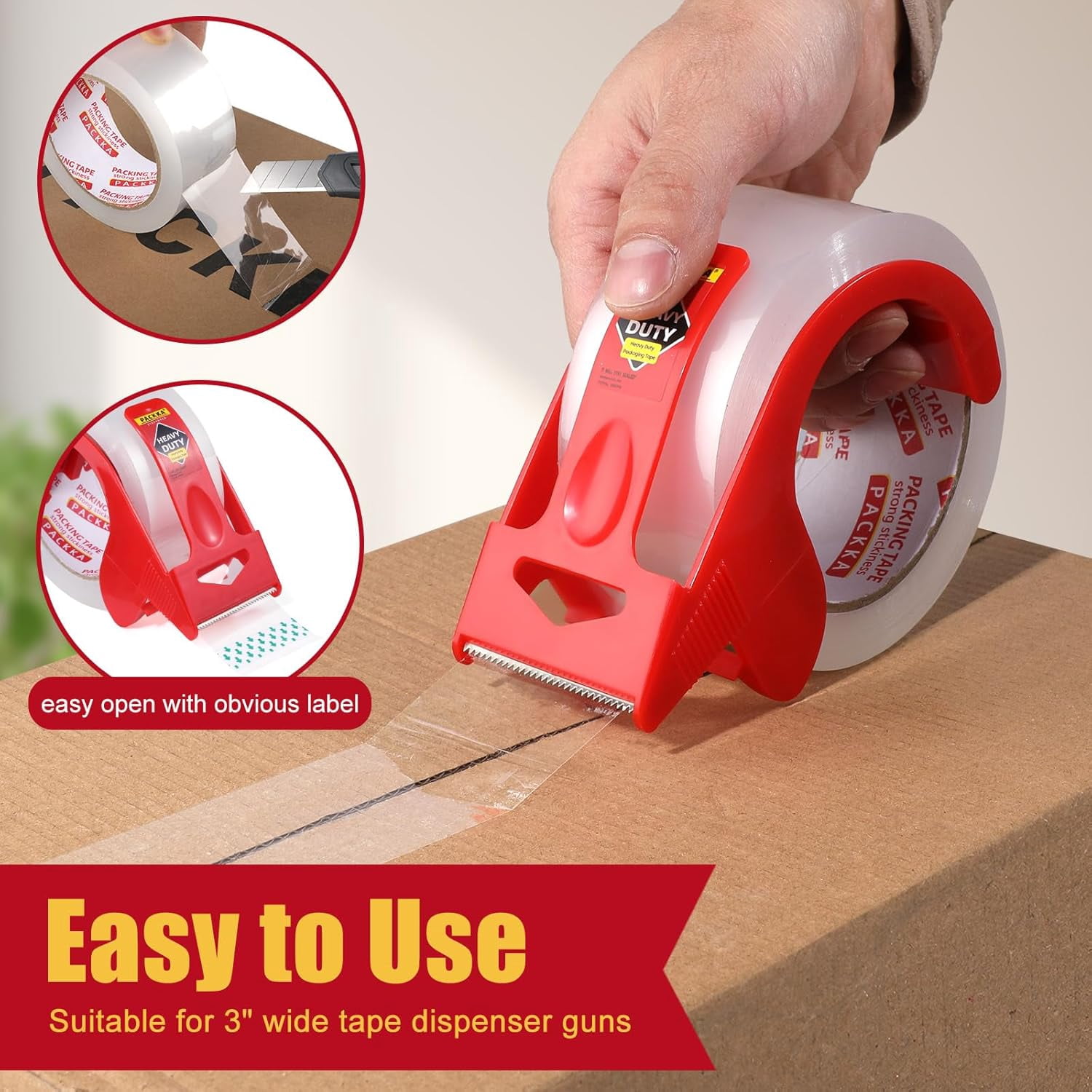 Heavy duty packing tape for moving boxes and packaging supplies, total 390 yards, 6 rolls transparent moving tape with tape dispenser and utility knife, 1.89 inches 65 yards, mailing and moving suppl