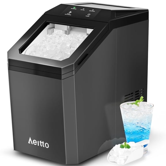 Aeitto Countertop Nugget Ice Maker, 55lbs/Day, Ice Release in 5 Mins, Self-Cleaing with Stainless Steel Housing, Coal