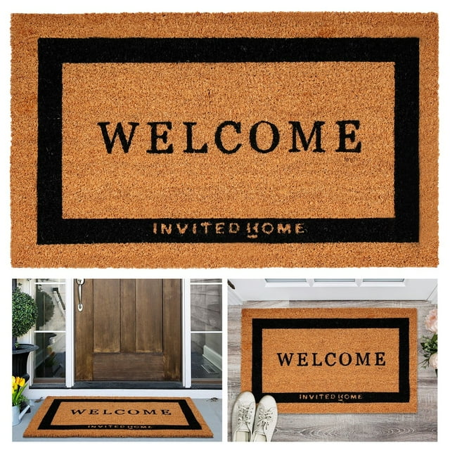 Tapis d'Entrée en Fibre de Coco, Paillasson de Bienvenue Élégant, Tapis de Porte en Fibre de Coco Style Ferme Robuste avec Endos Antidérapant en PVC, Tapis d'Entrée en Fibre de Coco Résistant aux Intempéries pour Intérieur et Extérieur, 29.53 x 17.72 x 0.59 Pieds'