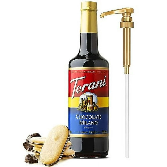 Chocolate Milano Syrup 25.4 .. Ounces Torani with Little .. Squirt Syrup Pump
